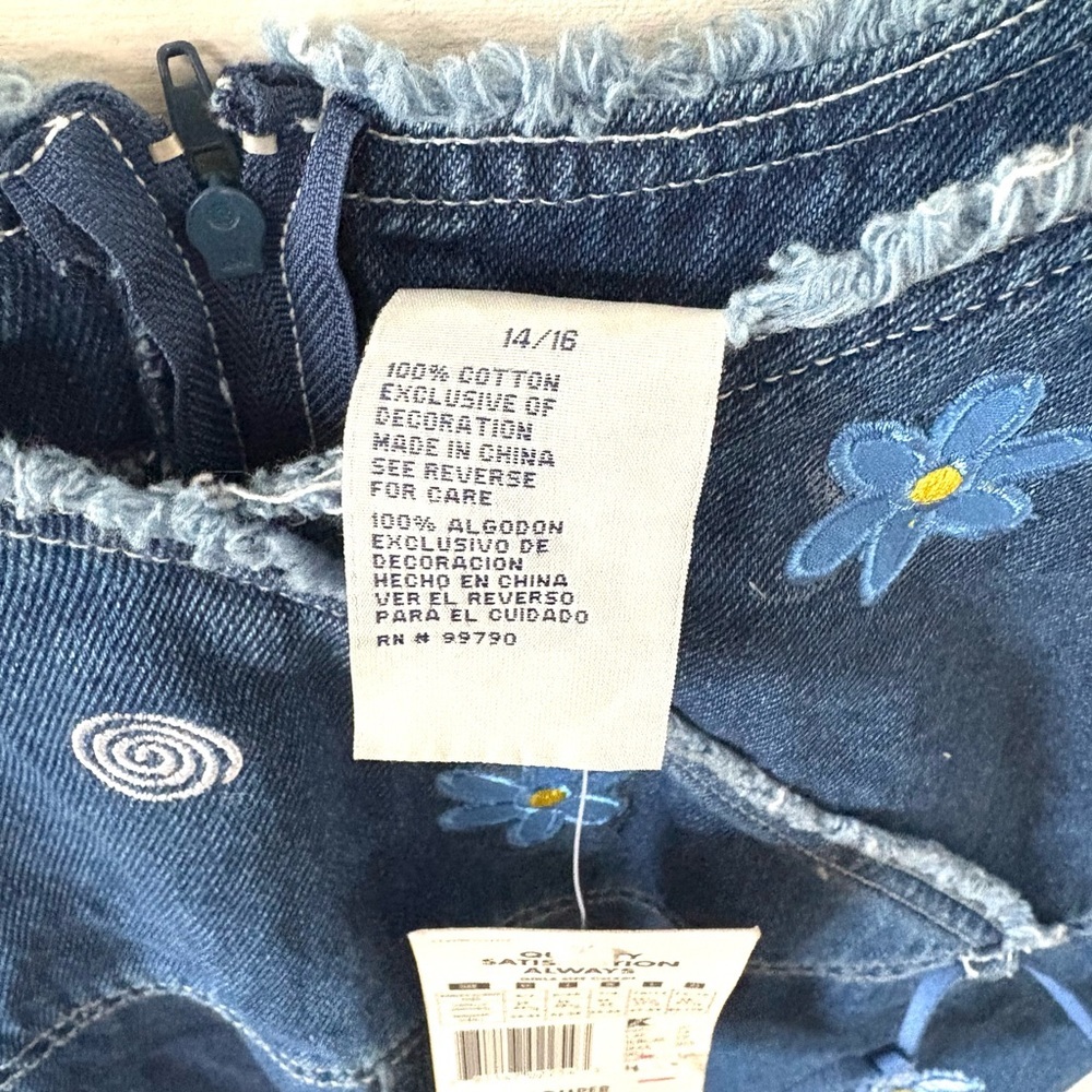 Basic Editions Blue Denim Dress with Floral Embroidery - Picture 5 of 8